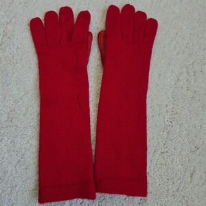 Vintage Long Red Knit Gloves with Faux Suede Accents Women's Winter 1960s